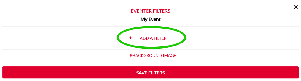 Eventer Filters window with the Add a filter button