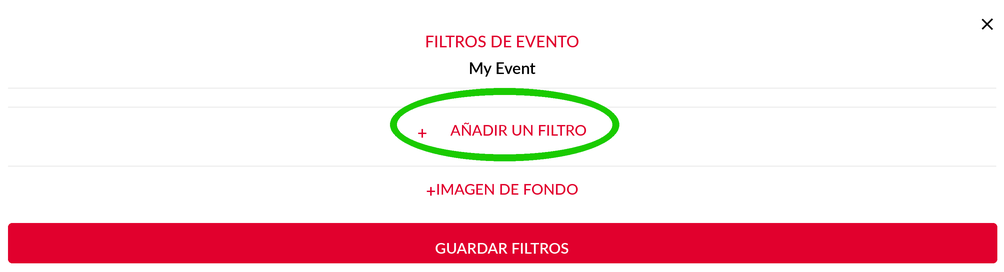 Ventana de filtros de Eventer con el botón Añadir un filtro