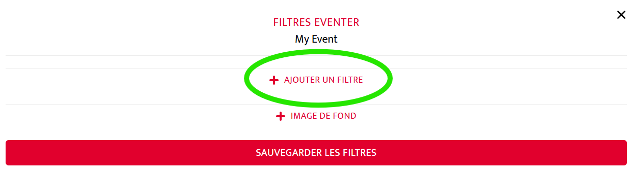 Fenêtre Filtres Eventer avec le bouton Ajouter un filtre