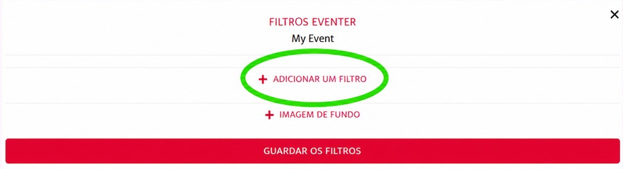 Janela Filtros Eventer com o botão Adicionar um filtro