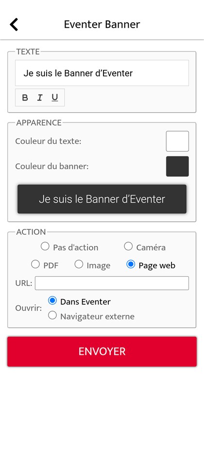 action page web du banner