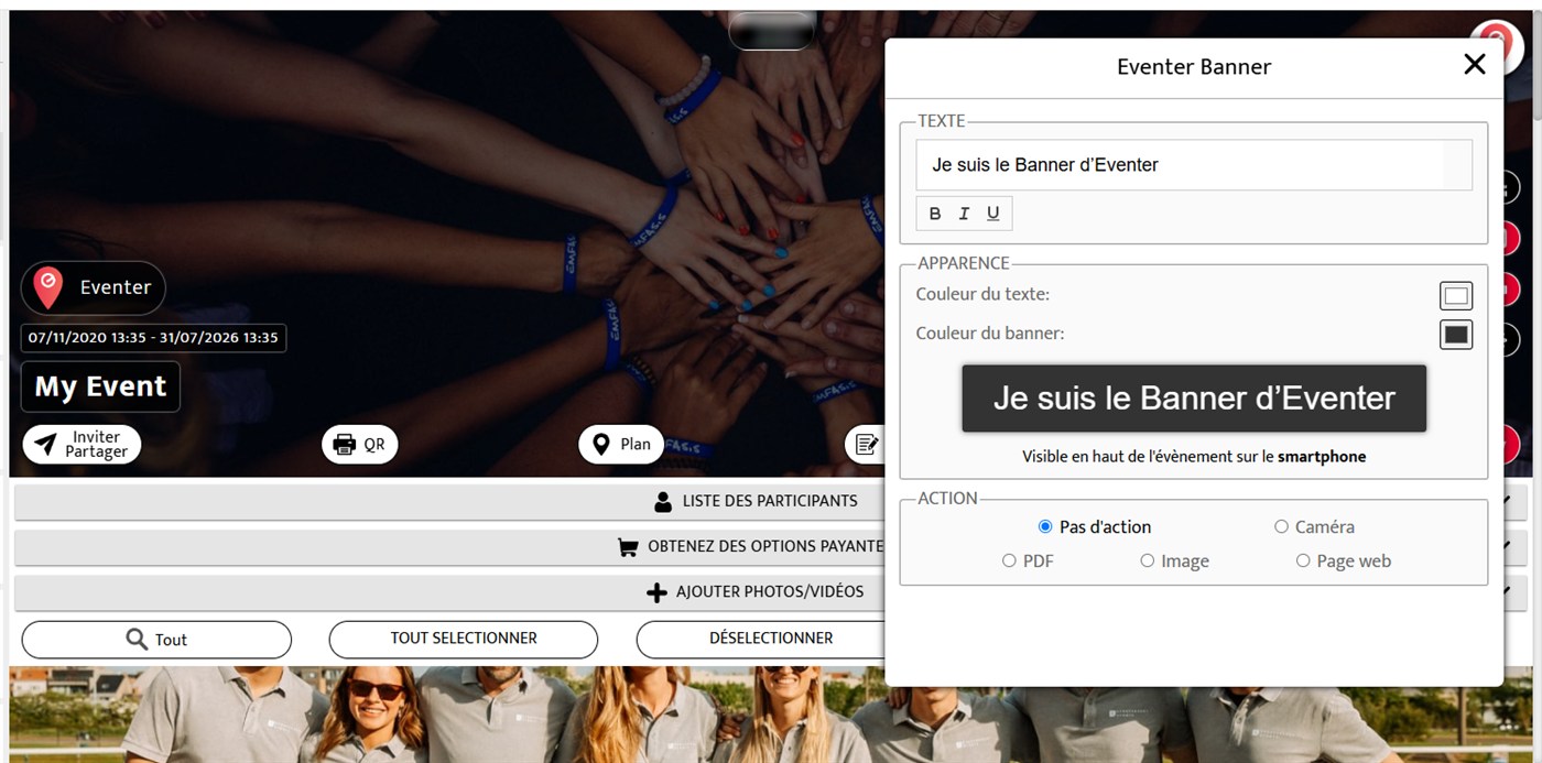 panneau eventer banner sur eventer web