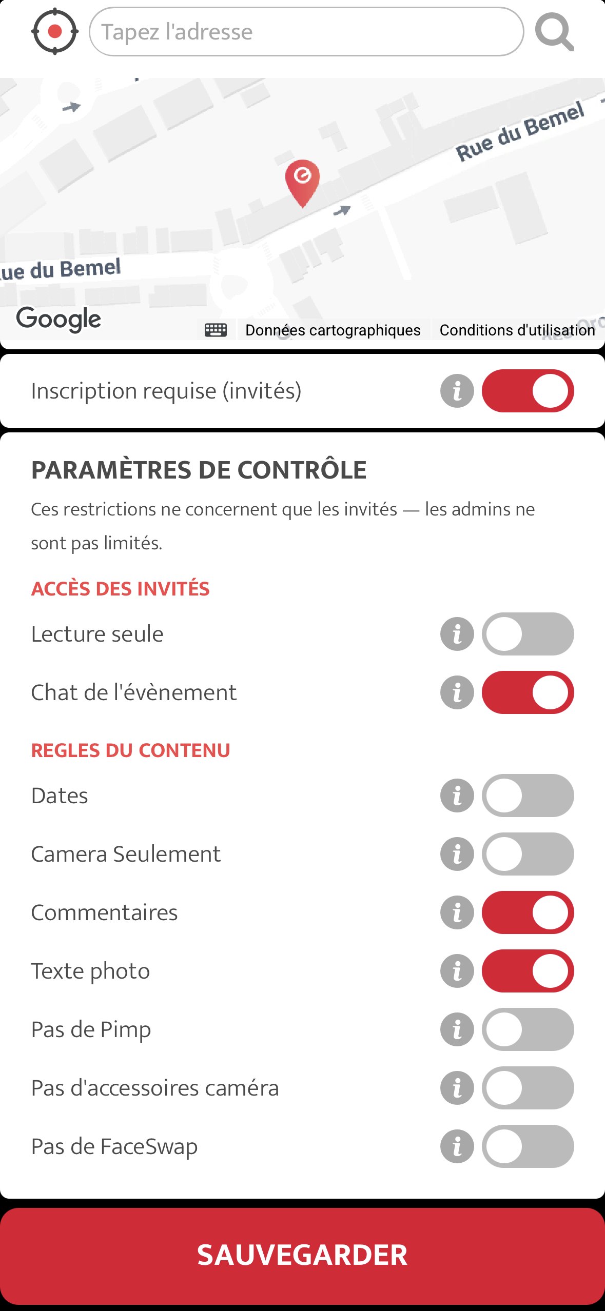 section parametres de controle dans la configuration