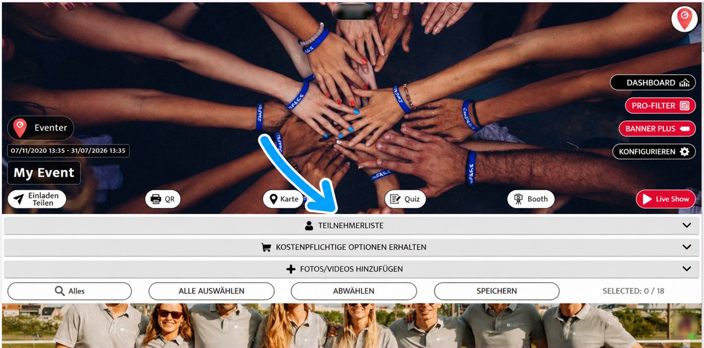 Teilnehmerliste in Eventer Web