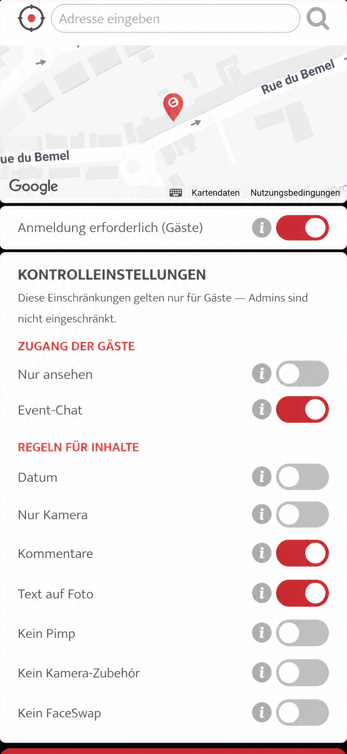 Abschnitt Kontrolleinstellungen in der Konfiguration