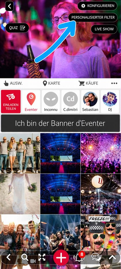 Schaltfläche Personalisierter Filter des Events
