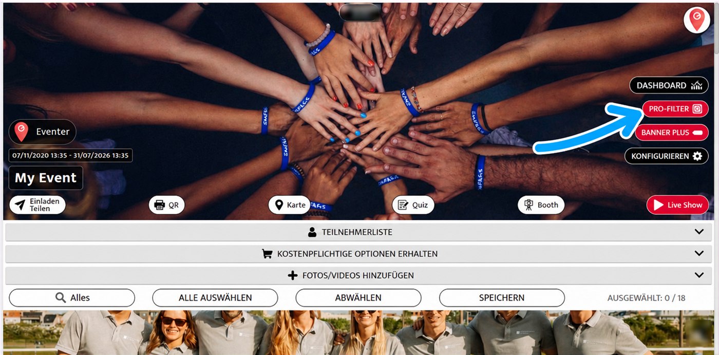 Schaltfläche Pro-Filter des Events