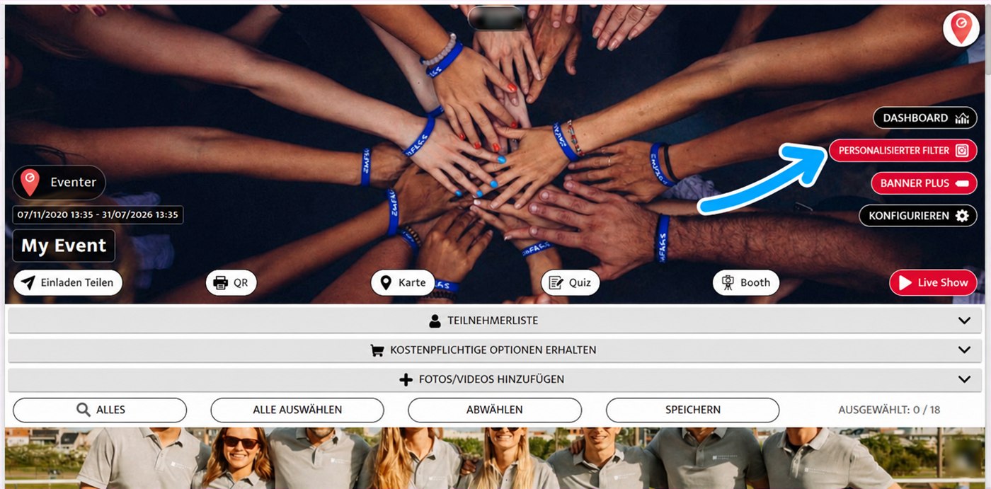Schaltfläche Personalisierter Filter in Eventer Web