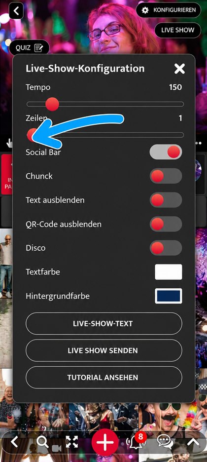 Regler Zeilen der Live Show