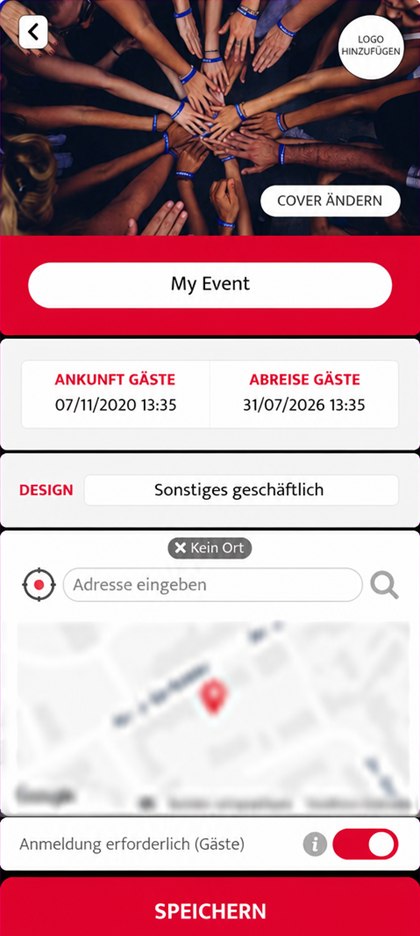 Konfigurationsbildschirm des Events