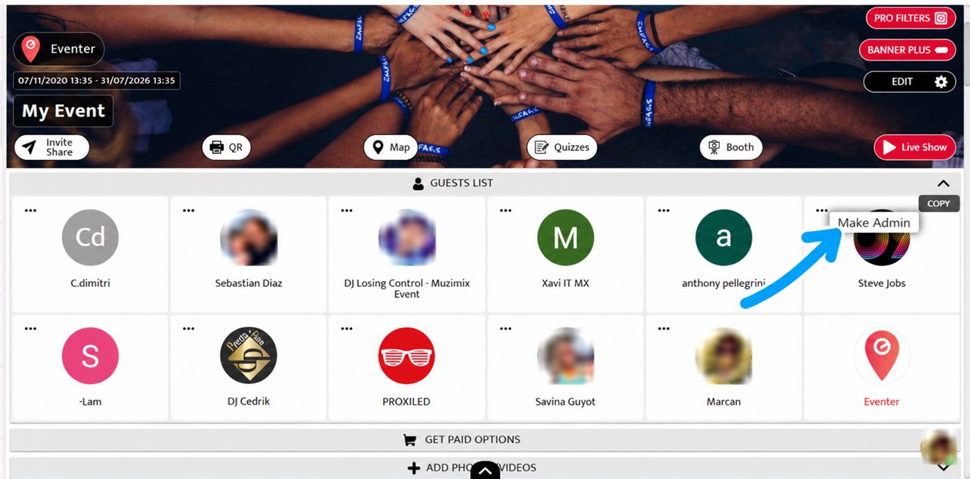 make admin entry on eventer web