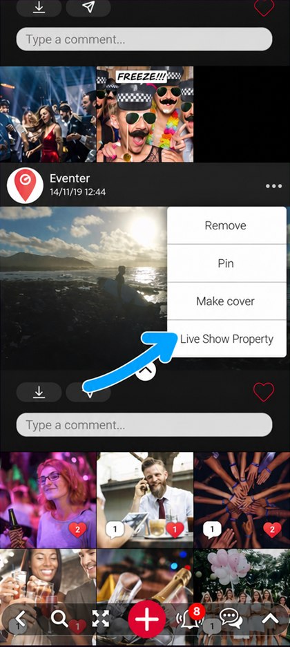 live show property entry of a video