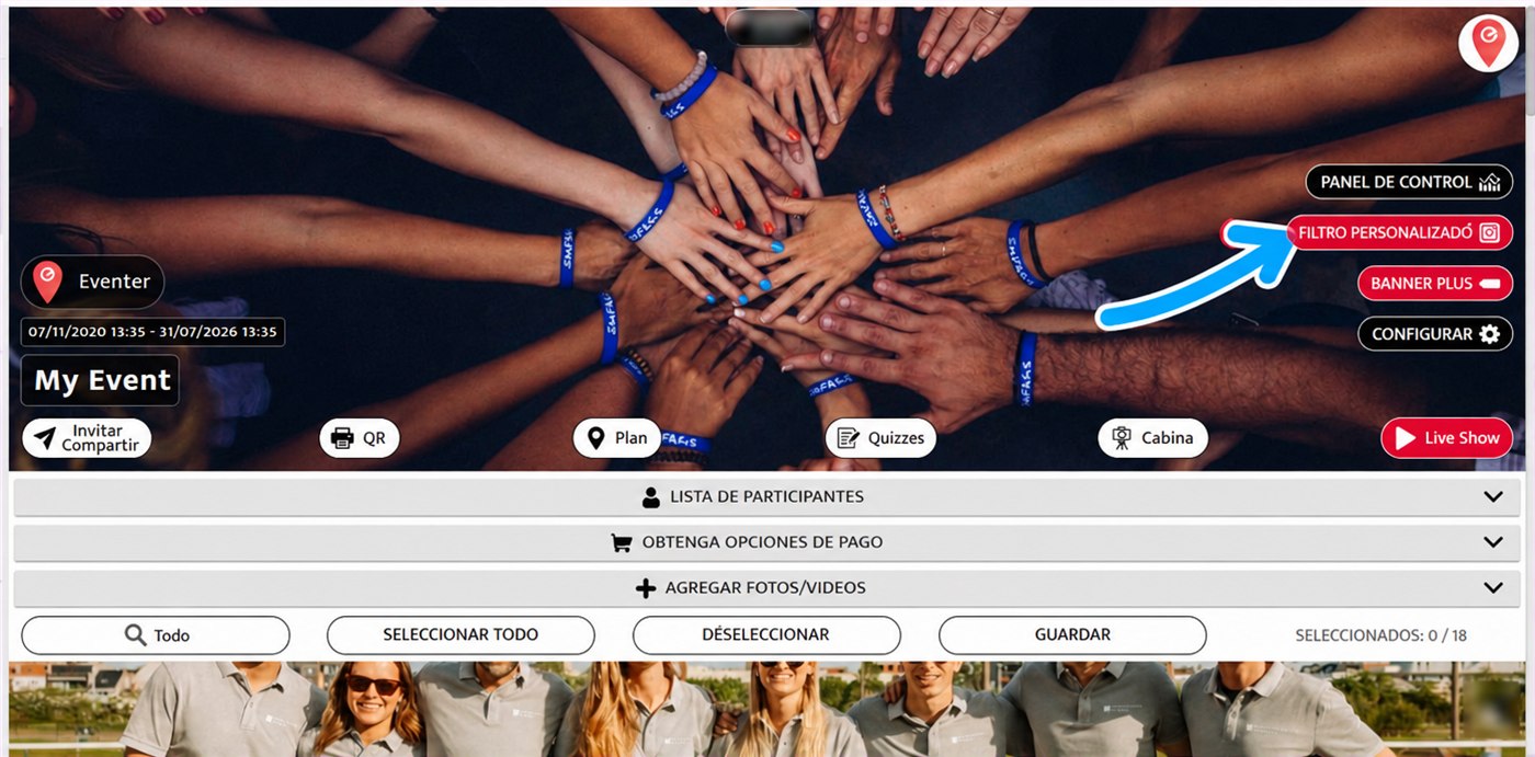 botón filtro personalizado en eventer web