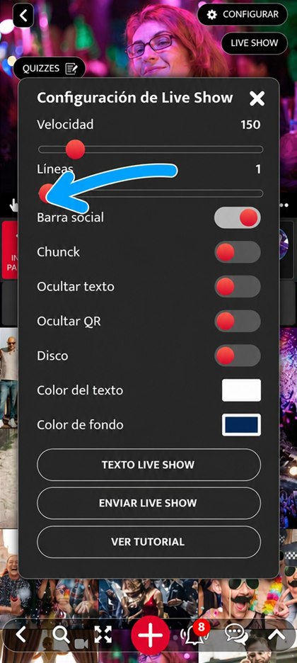 barra de líneas del live show