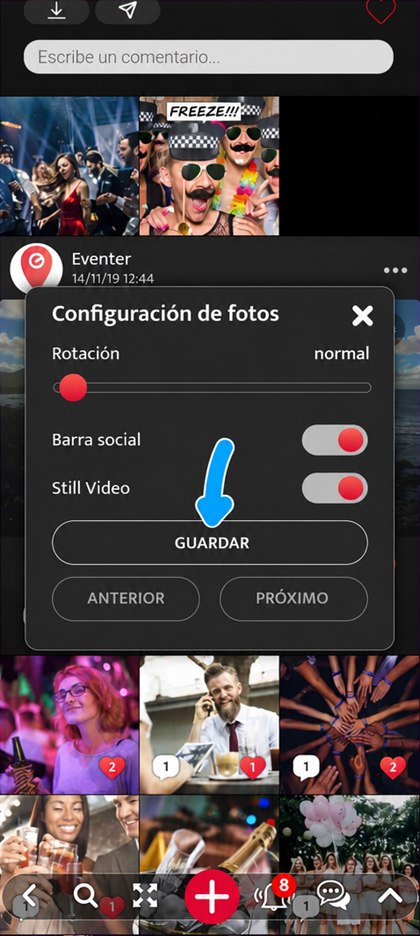 botón guardar del modo still video