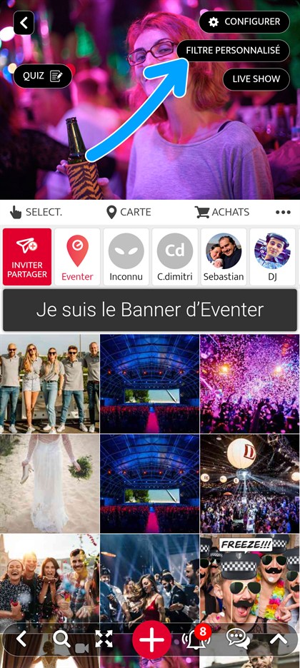 bouton filtre personnalise de l'evenement
