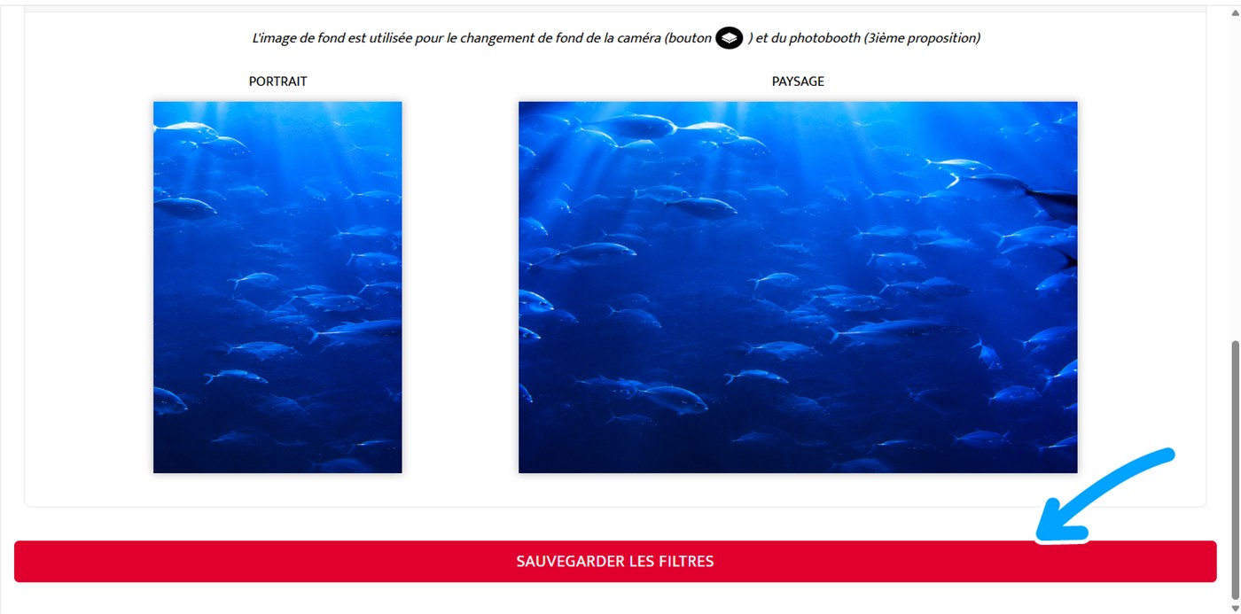 bouton sauvegarder les filtres