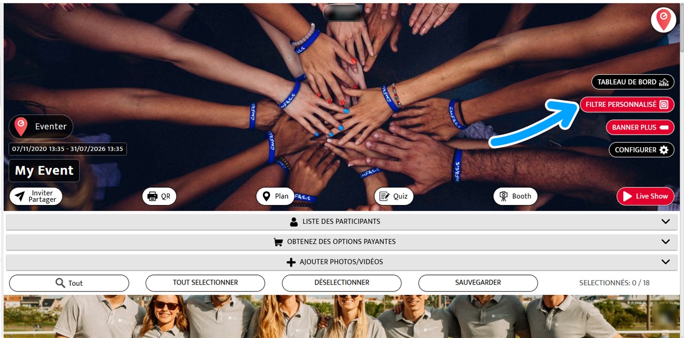 bouton filtre personnalise sur eventer web