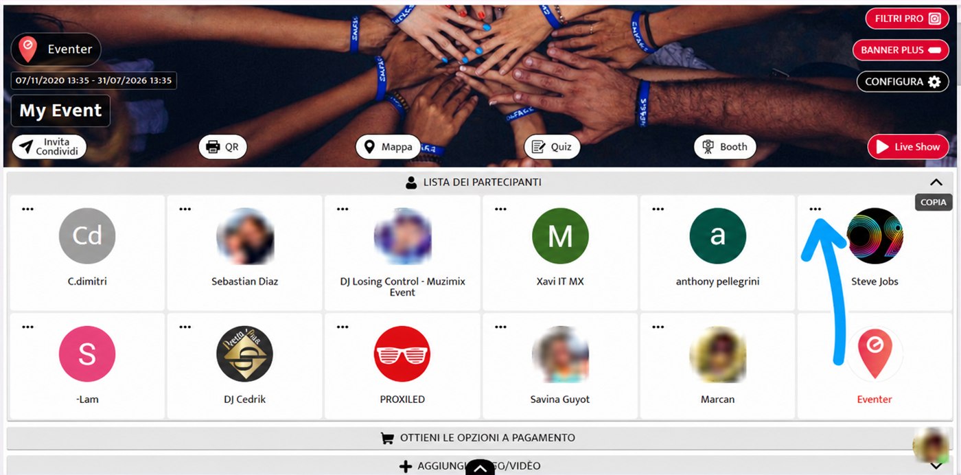 tre puntini di un partecipante su eventer web