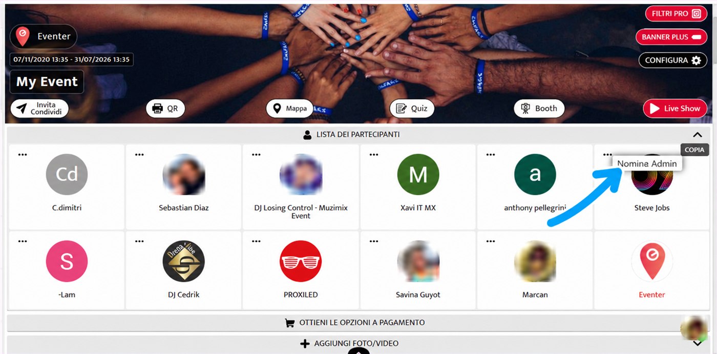 voce nomina admin su eventer web