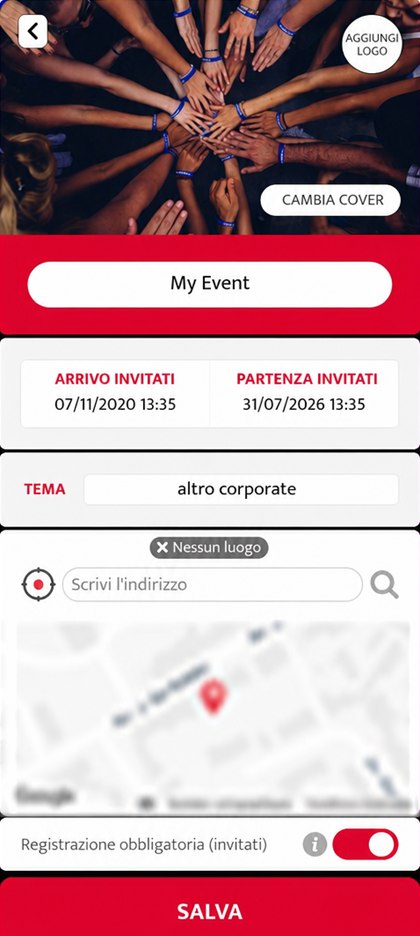 schermata di configurazione dell’evento