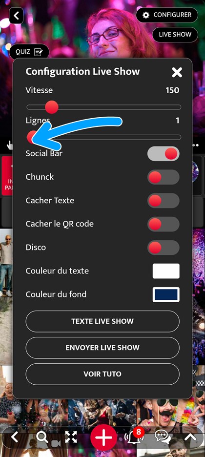 barre lignes du live show