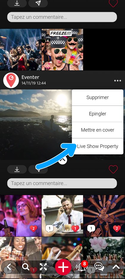 entree live show property d'une video