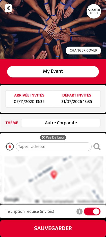 ecran de configuration de l evenement