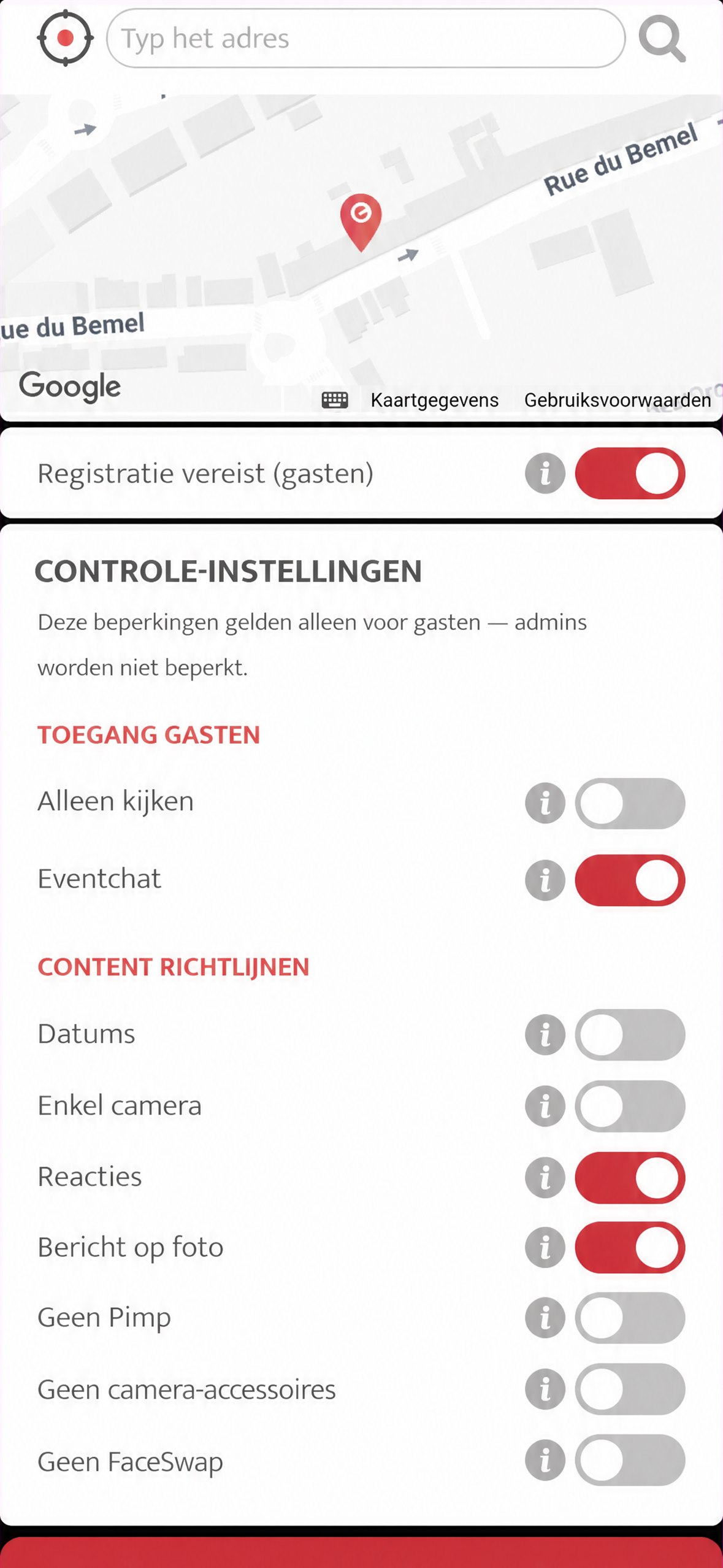 sectie controle-instellingen in de configuratie