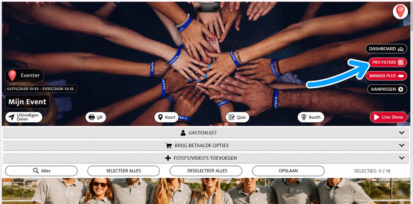 knop pro filters van het evenement