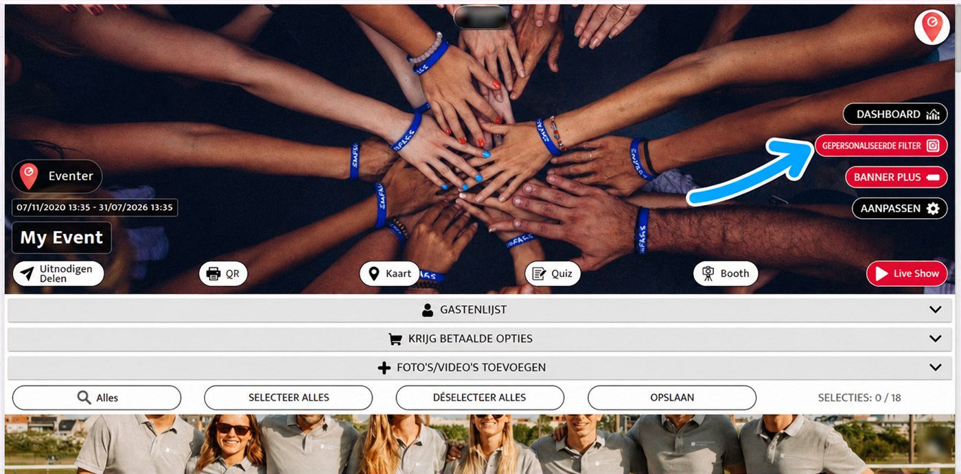 knop gepersonaliseerd filter op eventer web