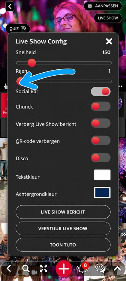 balk rijen van de live show