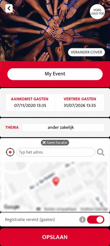 configuratiescherm van het evenement