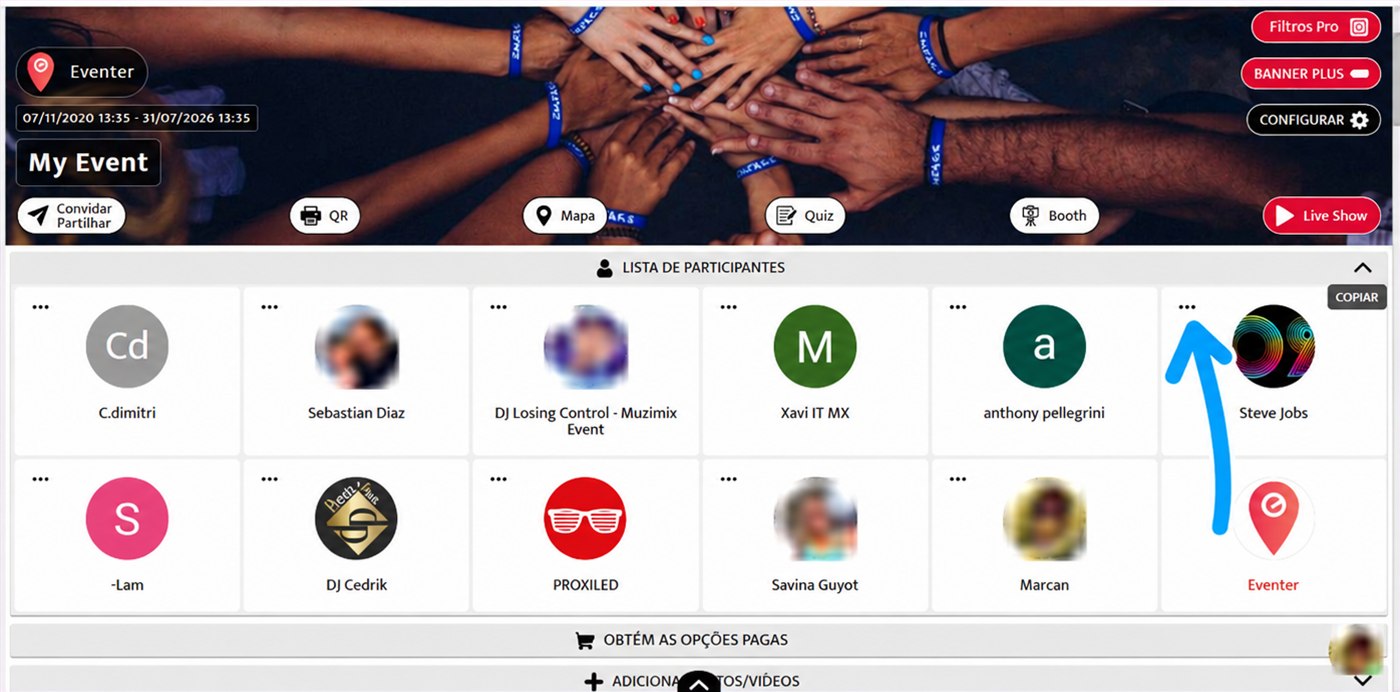 três pontos de um participante no eventer web