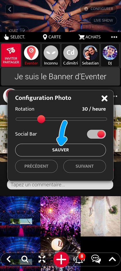 bouton sauver du reglage d'un contenu