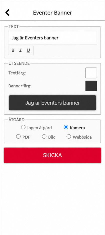 inställningar för Eventer Banner