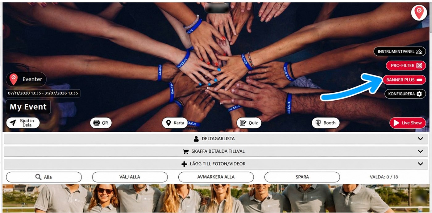 knappen Banner Plus i Eventer Web