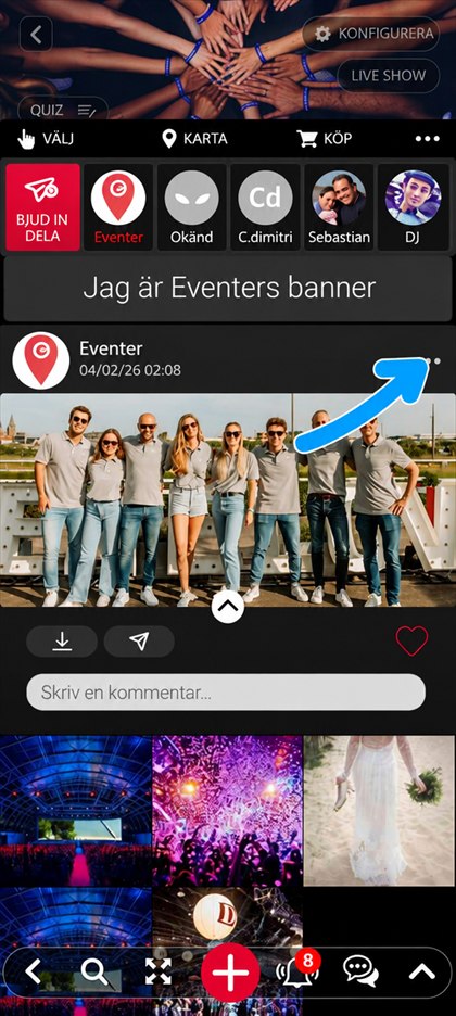 menyn för ett inlägg i albumet