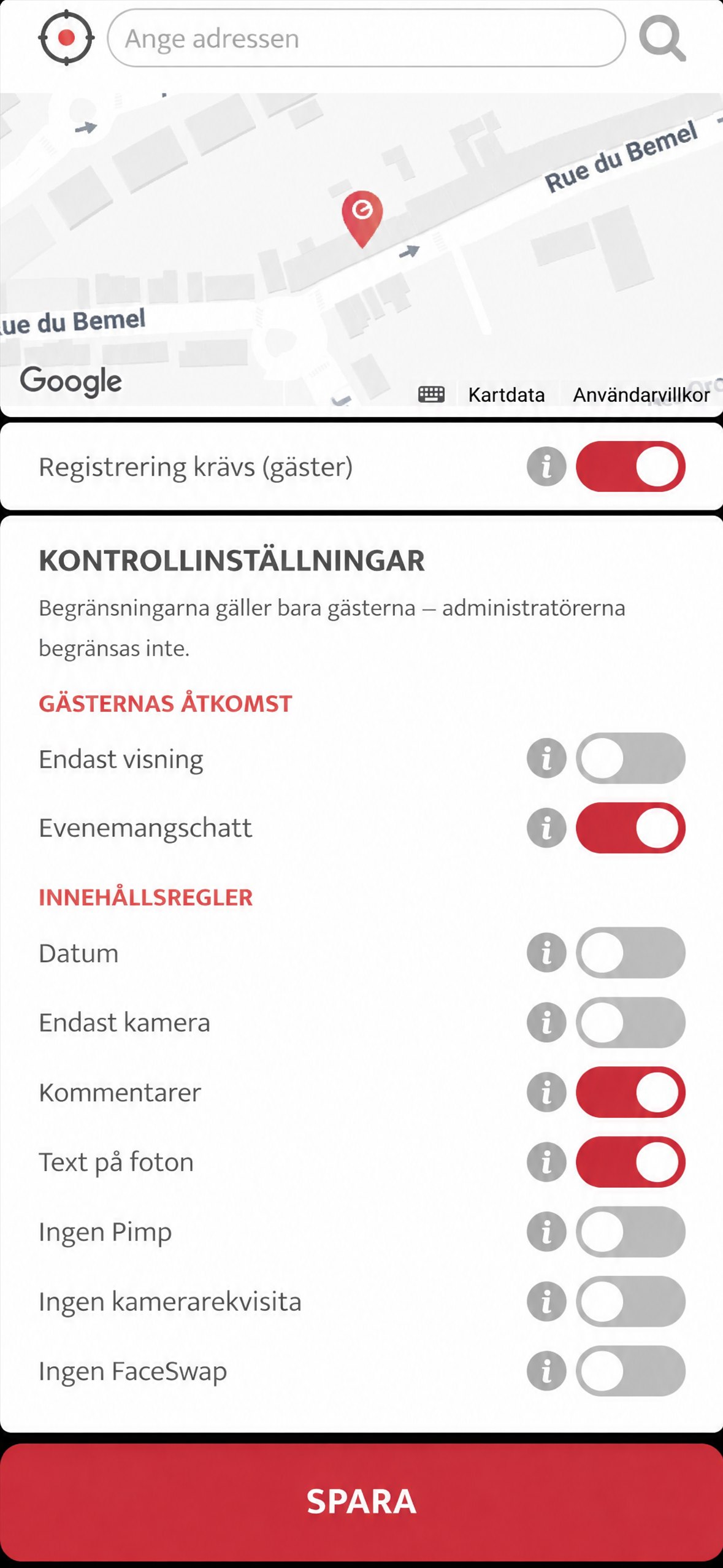 avsnittet Kontrollinställningar i konfigurationen