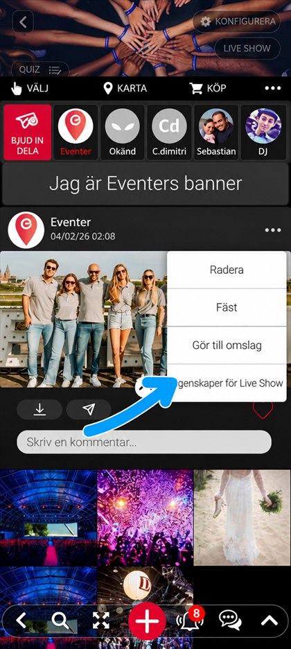 menyvalet Egenskaper för Live Show