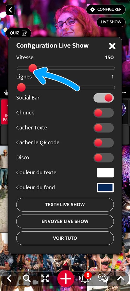 barre vitesse du live show