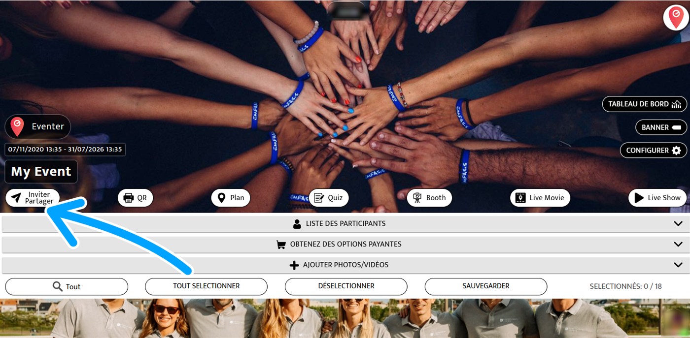 bouton inviter partager