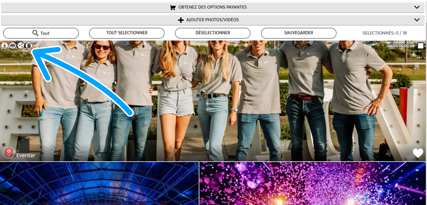 icones d actions sur une photo