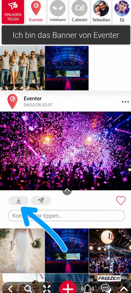 Download-Symbol unter einem Foto