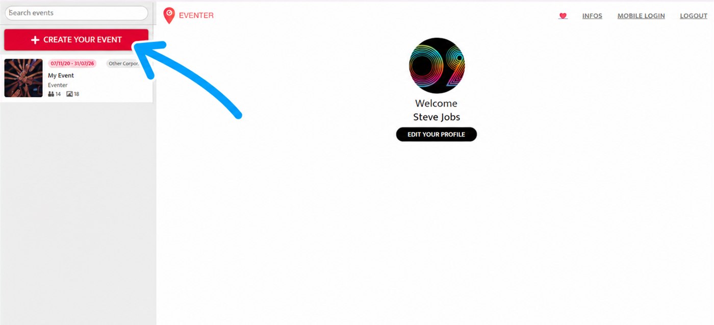 create your event button