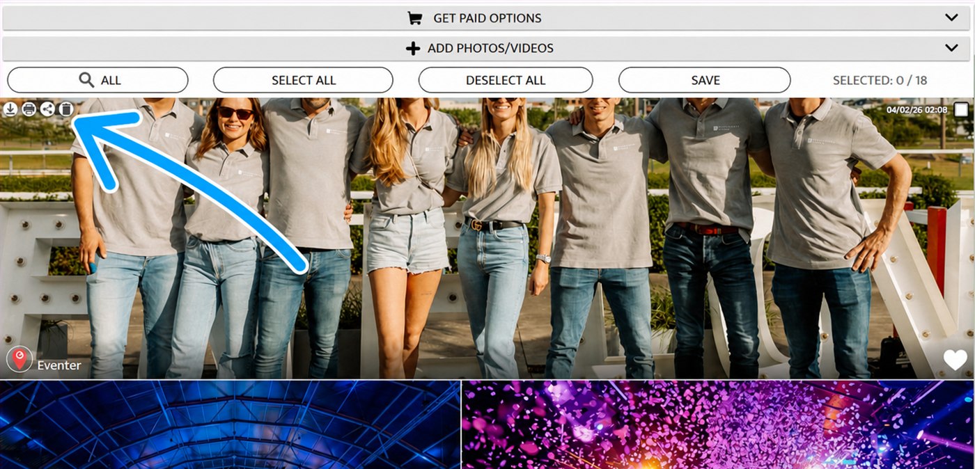 action icons on a photo