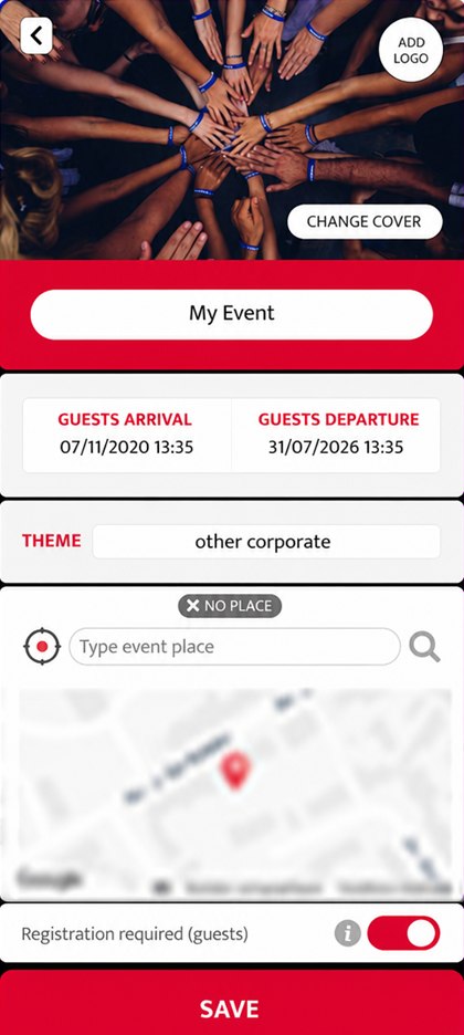 event settings screen