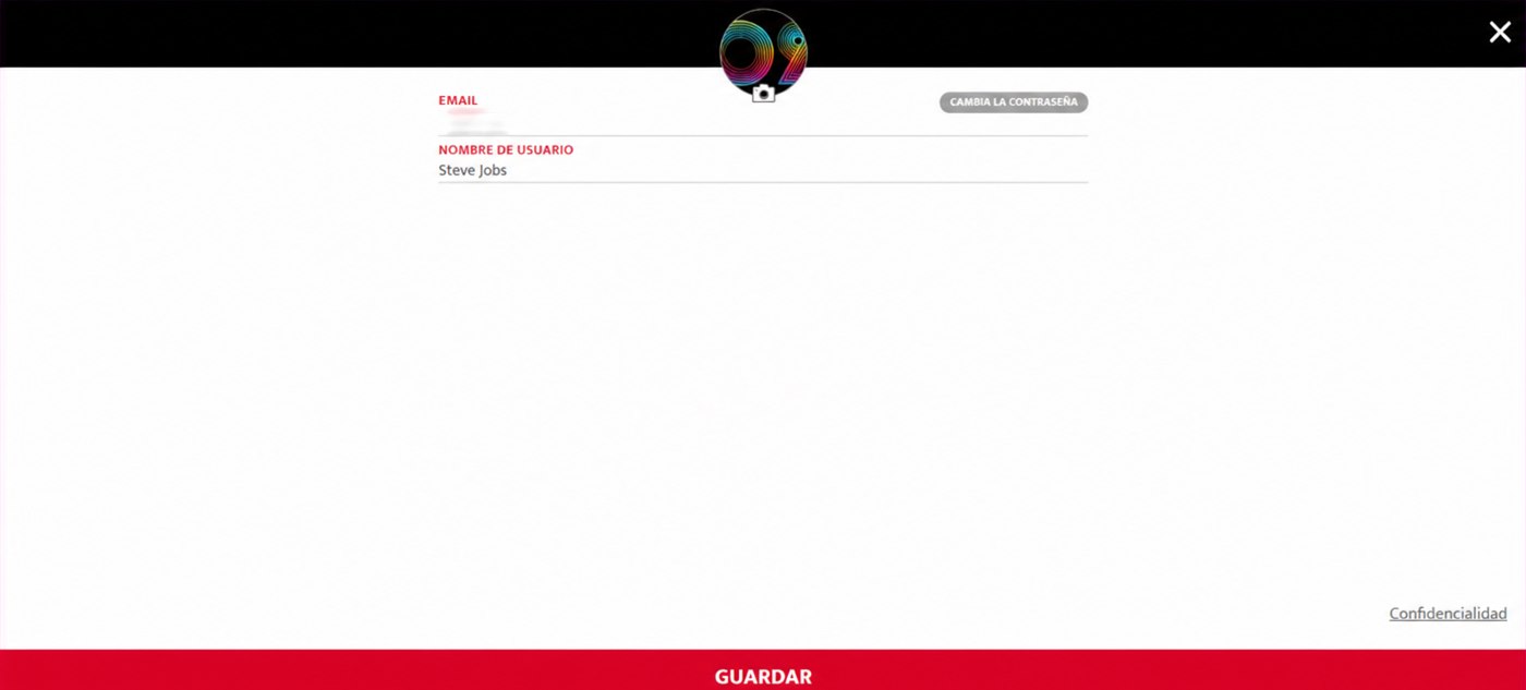 pantalla de perfil