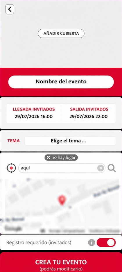 formulario de creación de evento