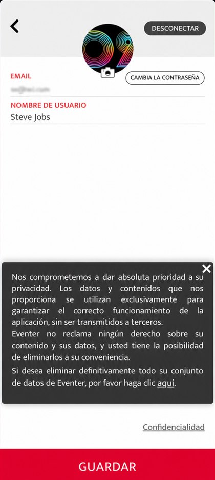 enlace de eliminación de los datos